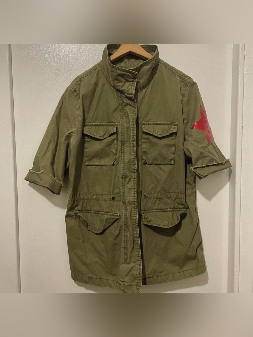 Old Navy Custom Short Sleeve Red Star Utility Cargo Military Jacket Large